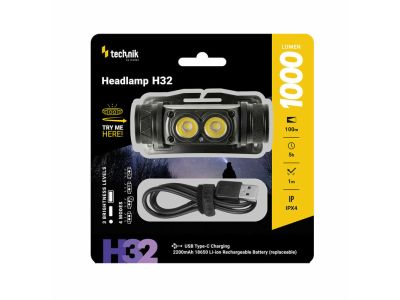 Technik MT-H32 nabíjateľná čelovka LED OSRAM P9, USB-C, 1000 lúmenov, stroboskop